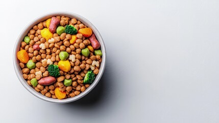 Bowl of nutritious pet food with vegetables.