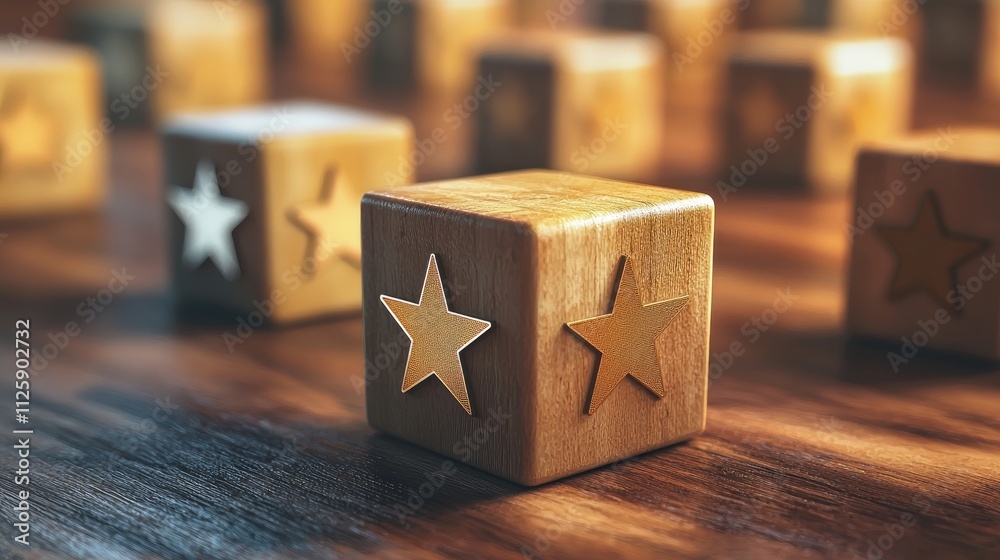 Aufkleber In a collaborative environment, individuals thoughtfully choose blocks displaying five-star icons, reflecting their strong approval of service quality.