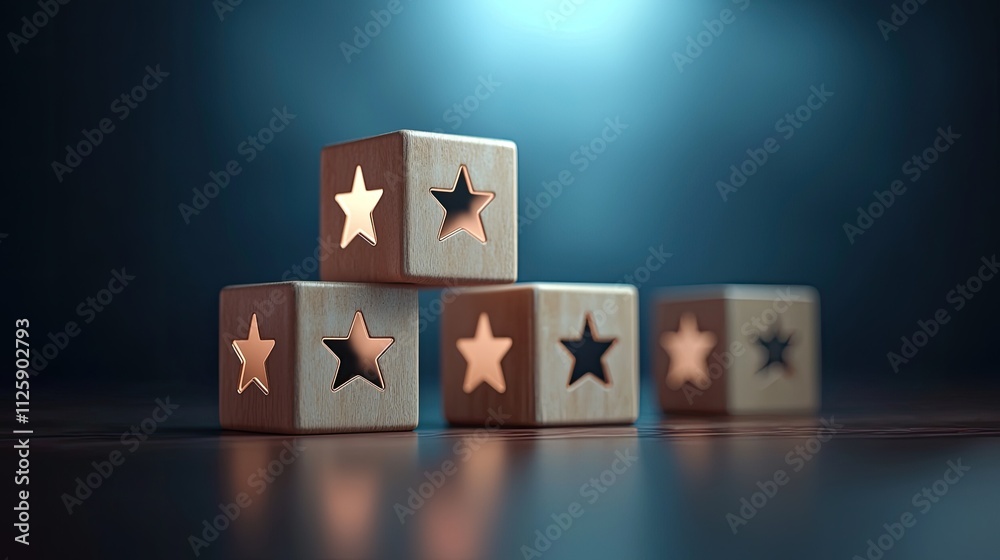 Aufkleber in a collaborative environment, individuals thoughtfully choose blocks displaying five-star icons, r