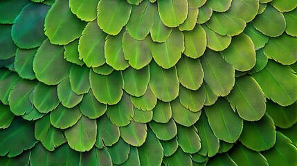 Naklejka premium 45.Detailed Myriophyllum aquaticum leaves arranged in a close-up pattern, with each leaf showing soft feather-like texture; the lush green tones and feathery look mimic parrot feathers, blending
