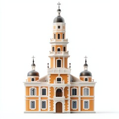Obraz premium A beautifully detailed model of an ornate orange and white building with multiple domes and towers, showcasing architectural elegance.