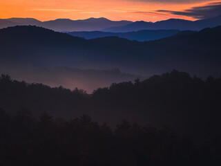 Sunrise over the Great Smoky Mountains in Tennessee. These Blue Ridge mountains are like no other!