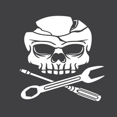 skull with tools good for logo garage, symbol, sticker, flag, print design, etc