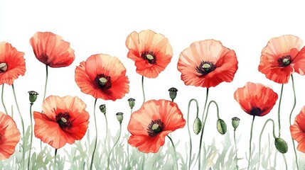 Obraz premium Watercolor Poppy Field
