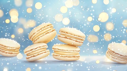 Delicious macarons displayed with a festive sparkly background, perfect for desserts and celebrations.