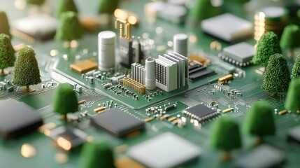 Obraz premium Urban green energy revolutionizing microchip recycling technology