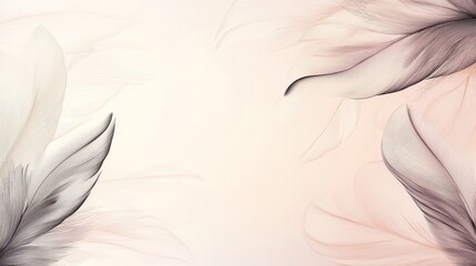 Obraz premium 91.Delicate pale feathers in line art style, arranged against a soft background with muted, natural colors; the feathers have fine, intricate lines with a gentle flow, creating an elegant and serene
