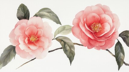 Watercolor Camellia Blooms