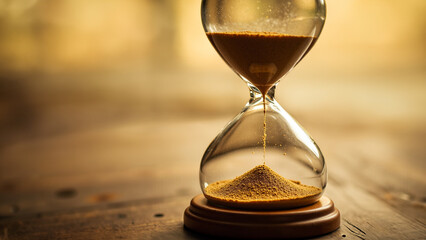 Close-up hourglass on wooden table - Generative AI
