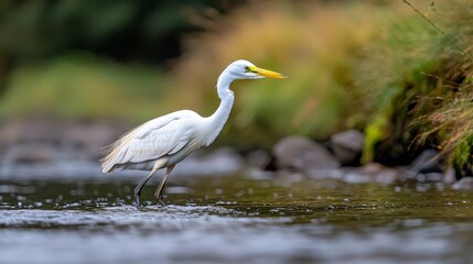 Elegant White Heron in Stream  Wildlife Photography  Bird Nature