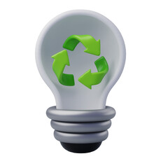 3D of light bulb with recycling symbol.