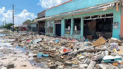 Devastation After the Storm A Community Center in Ruins, Littered with Debris and Despair