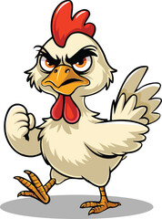 Funny chicken with a grumpy face vector cartoon illustration