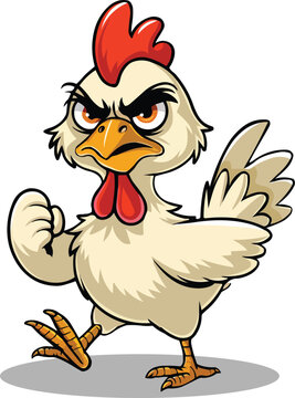 Funny chicken with a grumpy face vector cartoon illustration