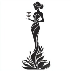 Elegant Woman Silhouette with Champagne Flutes