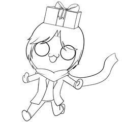 A cartoon character is holding a box with a bow on top of it