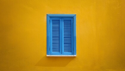 Fototapeta premium Blue window on yellow wall.Generated image