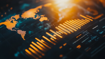 Abstract business Financial charts show a significant increase in profits in the stock market.This is driven by higher interest rates and continued growth. In the innovation world network of financial