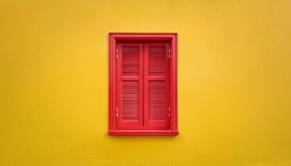 Red window on yellow wall.Generated image