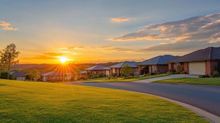 Obraz premium beautiful sunset over suburban homes