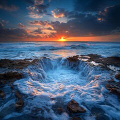 Fototapeta premium Ocean Sunset at Coastal Rock Formation