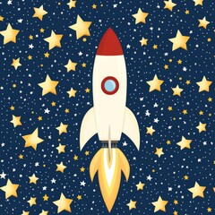 Rocket Launching into Starry Night Sky