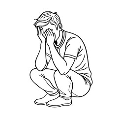 Line art of a Desperate Young Man. Vector illustration  