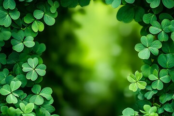 Vibrant green shamrock clovers create a natural frame, symbolizing luck and irish heritage on saint patrick's day