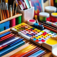 Naklejka premium colorful art supplies for creative projects