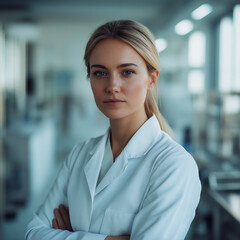 Confident female scientist in a modern laboratory