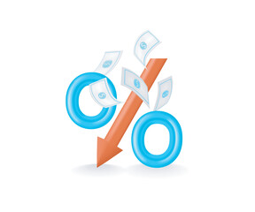 Percent down profit finance concept illustration 3d vector