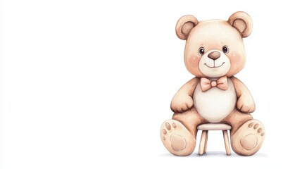Obraz premium Cute bear toy with bow tie watercolor art cozy studio setting