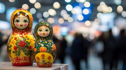 Fototapeta premium Colorful Matryoshka Dolls in Exhibition Setting