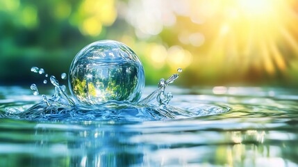 Sustainable Water Globe Reflecting Nature's Beauty and Innovative Solutions for Climate Change