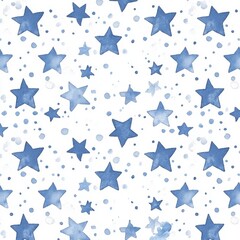 Watercolor Blue Stars and Dots Seamless Pattern