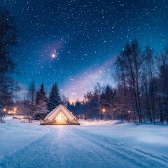 Winter Glamping Under a Starry Night Sky