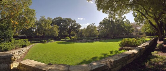 serene green landscape with lush grass and trees
