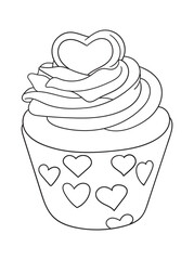 Adorable cupcake illustration with whipped cream details, perfect for coloring books, scrapbooking, or digital art. Fun and engaging linework design