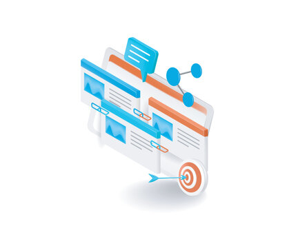 Link building SEO strategy concept 3d isometric style illustration