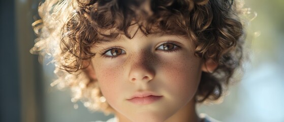 Fototapeta premium portrait of a thoughtful child with curly hair