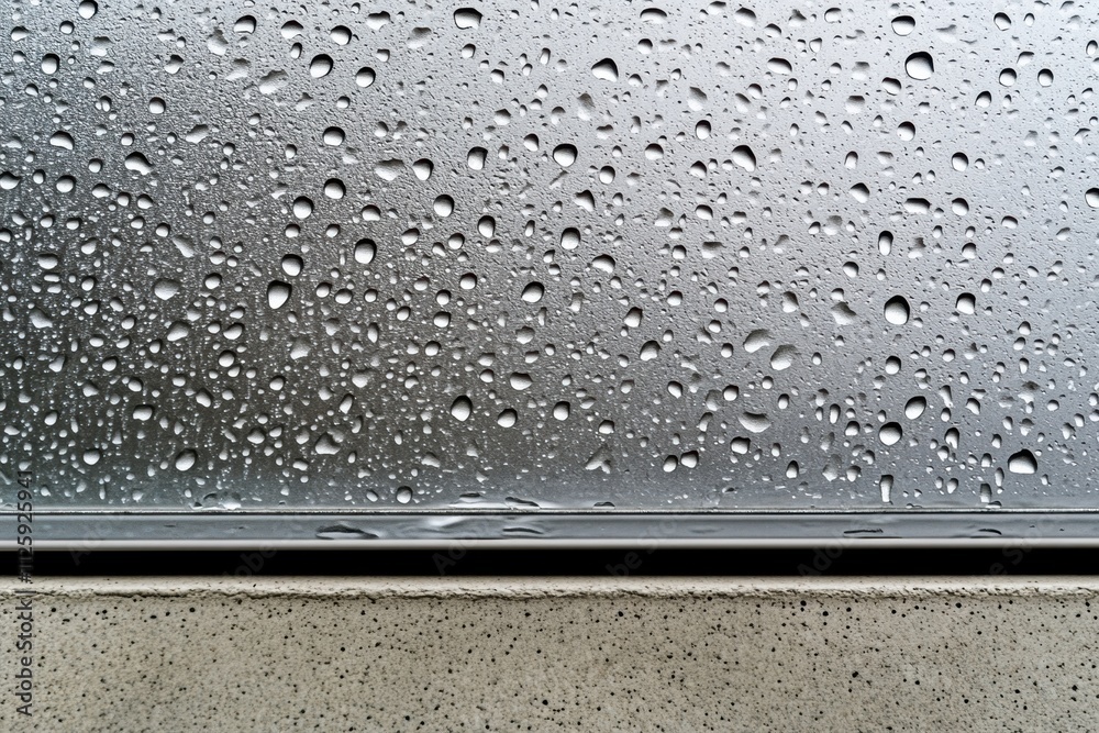 Aufkleber raindrops cling to a window, providing a view of an empty street, capturing the serene atmosphere of