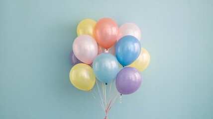 balloons on light blue background, space for text. Greeting card
