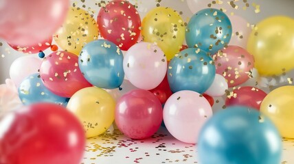 Birthday greeting vector background design. Happy birthday typography text with colorful floating balloons