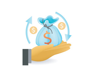 Hand holding money bag financial concept