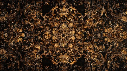 Dark wallpaper with intricate Arabian gold motifs, high-end design, symmetrical and detailed 