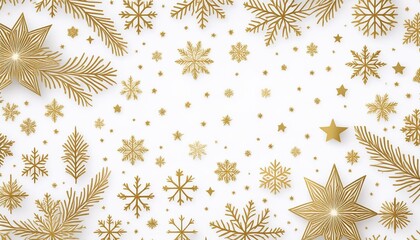 Festive Christmas background featuring a pattern of gold snowflakes and stars, evoking elegance and holiday cheer.