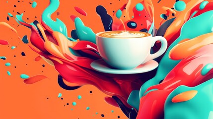 Vibrant Burst of Coffee Joy in Abstract Art