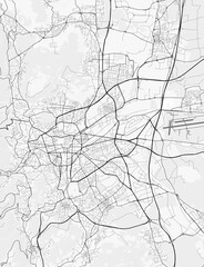 Map of Clermont-Ferrand, France. Perfect for posters, printing, wallpaper, and home decor. Contains information on places of interest, roads, toll roads, rivers, mountains, parks, etc