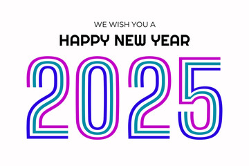 Happy new year 2025 wish greeting card white background and text