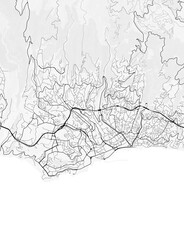 Fototapeta premium Map of Funchal, Portugal. Perfect for posters, printing, wallpaper, and home decor. Maps with monochrome and black and white styles, suitable for those who want to customize
